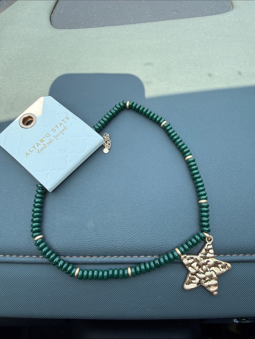 Altar’s State green beaded star necklace